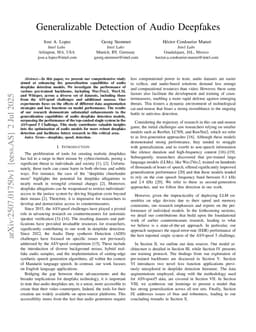 Generalizable Detection of Audio Deepfakes
