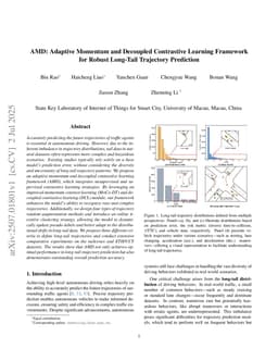 AMD: Adaptive Momentum and Decoupled Contrastive Learning Framework for Robust Long-Tail Trajectory Prediction