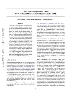 LoRA Fine-Tuning Without GPUs: A CPU-Efficient Meta-Generation Framework for LLMs