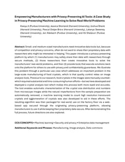 Empowering Manufacturers with Privacy-Preserving AI Tools: A Case Study in Privacy-Preserving Machine Learning to Solve Real-World Problems