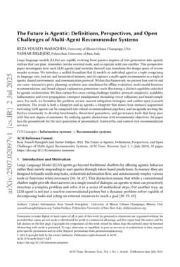 The Future is Agentic: Definitions, Perspectives, and Open Challenges of Multi-Agent Recommender Systems