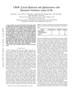 CROP: Circuit Retrieval and Optimization with Parameter Guidance using LLMs
