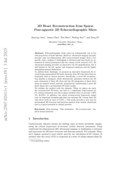 3D Heart Reconstruction from Sparse Pose-agnostic 2D Echocardiographic Slices
