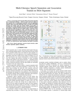 Multi-Utterance Speech Separation and Association Trained on Short Segments