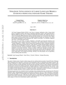 Strategic Intelligence in Large Language Models: Evidence from evolutionary Game Theory