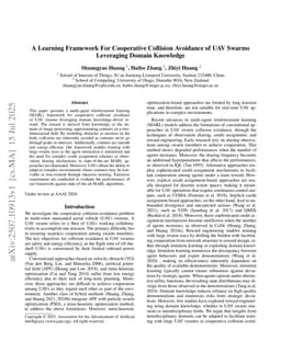 A Learning Framework For Cooperative Collision Avoidance of UAV Swarms Leveraging Domain Knowledge