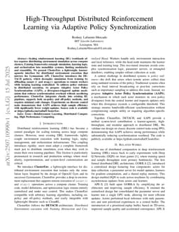 High-Throughput Distributed Reinforcement Learning via Adaptive Policy Synchronization