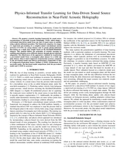 Physics-Informed Transfer Learning for Data-Driven Sound Source Reconstruction in Near-Field Acoustic Holography