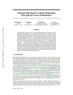 Strategic Filtering for Content Moderation: Free Speech or Free of Distortion?