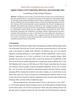Against racing to AGI: Cooperation, deterrence, and catastrophic risks