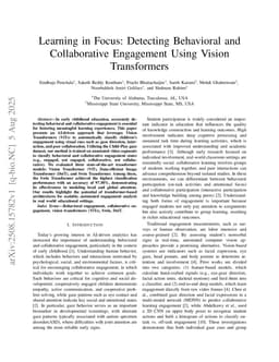 Learning in Focus: Detecting Behavioral and Collaborative Engagement Using Vision Transformers