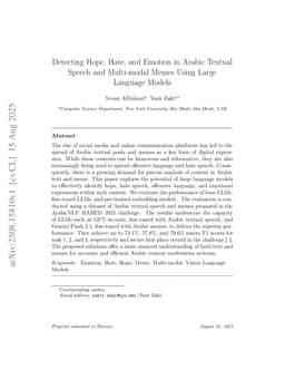 Detecting Hope, Hate, and Emotion in Arabic Textual Speech and Multi-modal Memes Using Large Language Models