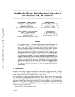 Breaking the Mirror: Activation-Based Mitigation of Self-Preference in LLM Evaluators