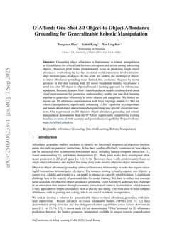 O$^3$Afford: One-Shot 3D Object-to-Object Affordance Grounding for Generalizable Robotic Manipulation