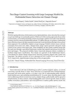 Two Stage Context Learning with Large Language Models for Multimodal Stance Detection on Climate Change
