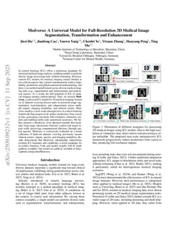 Medverse: A Universal Model for Full-Resolution 3D Medical Image Segmentation, Transformation and Enhancement