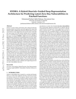 HYDRA: A Hybrid Heuristic-Guided Deep Representation Architecture for Predicting Latent Zero-Day Vulnerabilities in Patched Functions