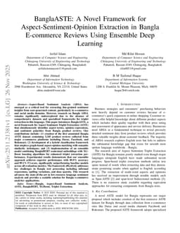 BanglaASTE: A Novel Framework for Aspect-Sentiment-Opinion Extraction in Bangla E-commerce Reviews Using Ensemble Deep Learning