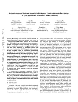 Large Language Models Cannot Reliably Detect Vulnerabilities in JavaScript: The First Systematic Benchmark and Evaluation