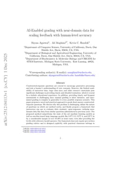 AI-Enabled grading with near-domain data for scaling feedback with human-level accuracy
