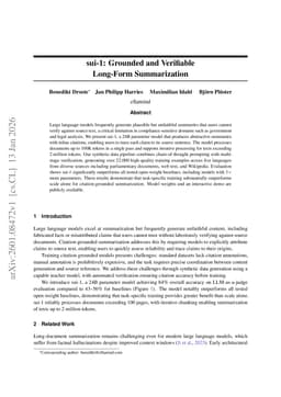 sui-1: Grounded and Verifiable Long-Form Summarization
